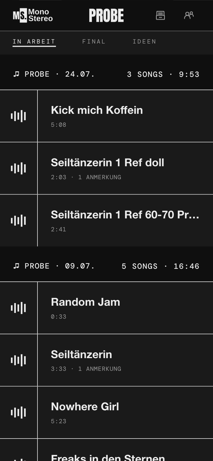 Song mit Anmerkung an einer Zeitstelle