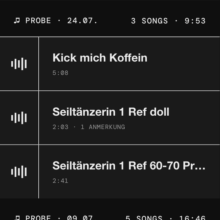 Hochgeladene Probe mit mehreren Songs