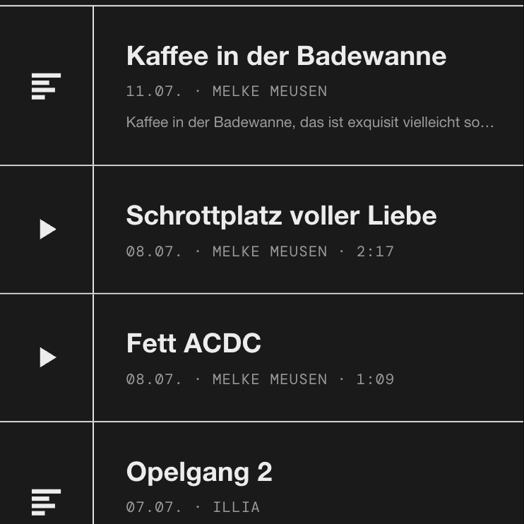 Ideen-Liste mit Sound- und Textideen